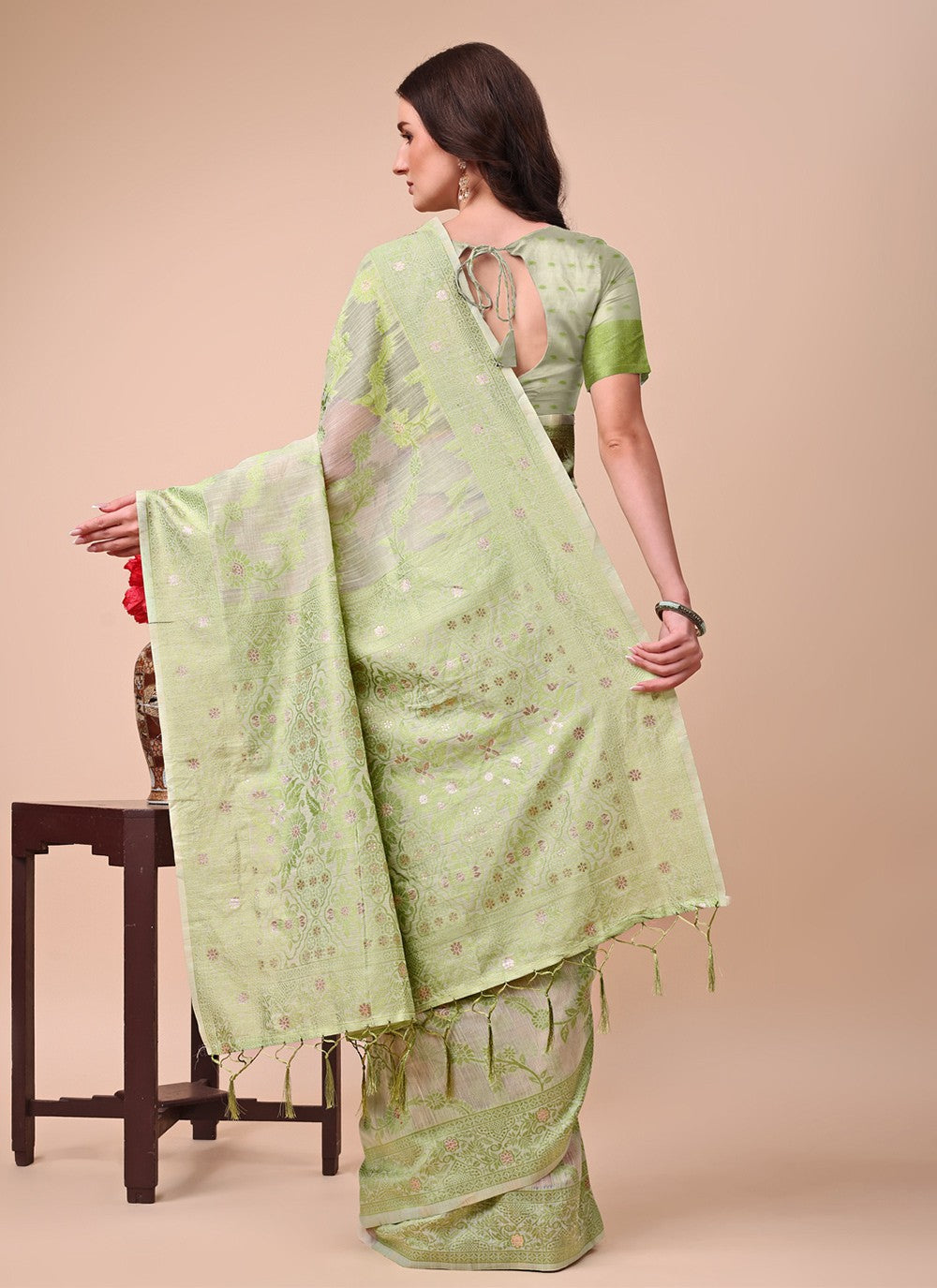 Weaving Zari Cotton Green Trendy Saree S15125