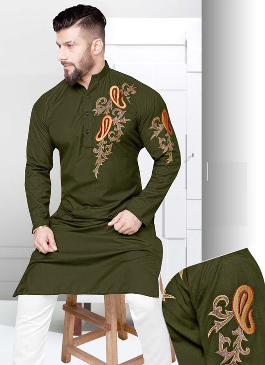 Resham Cotton Green Kurta - M2270