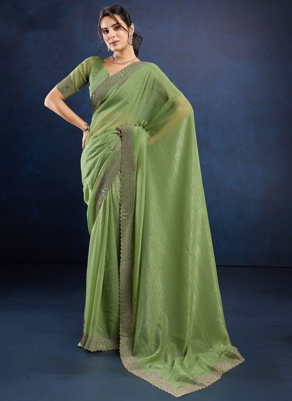 Trendy Saree Cutdana Green Silk Saree S12495