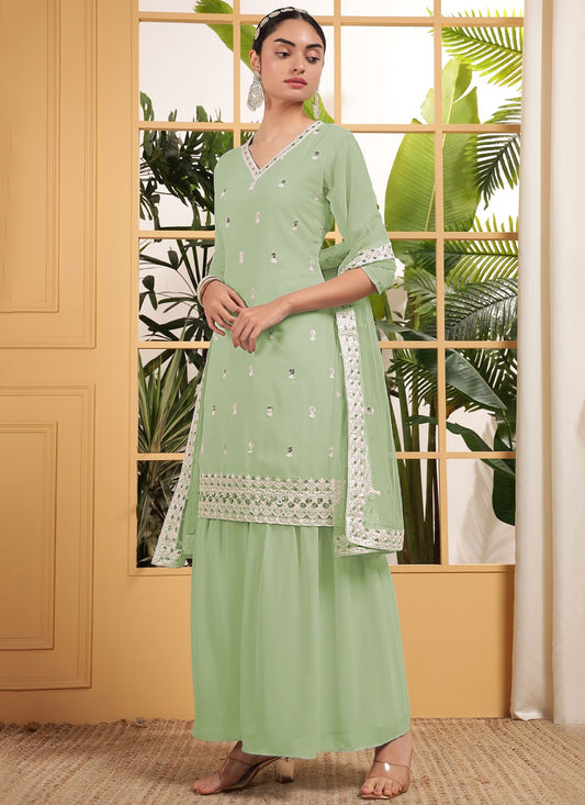 Embroidered Georgette Green Salwar Suit T5959