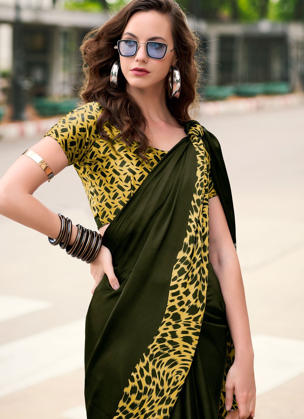 Classic Printed Satin Saree - S7498
