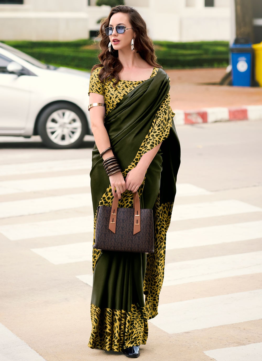 Classic Printed Satin Saree - S7498