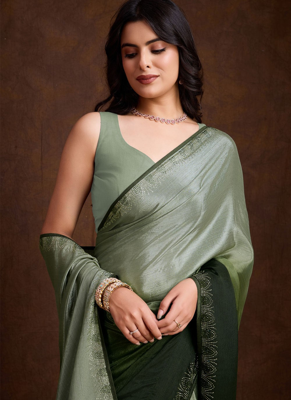 Classic Swarovski Chinon Saree - S8713