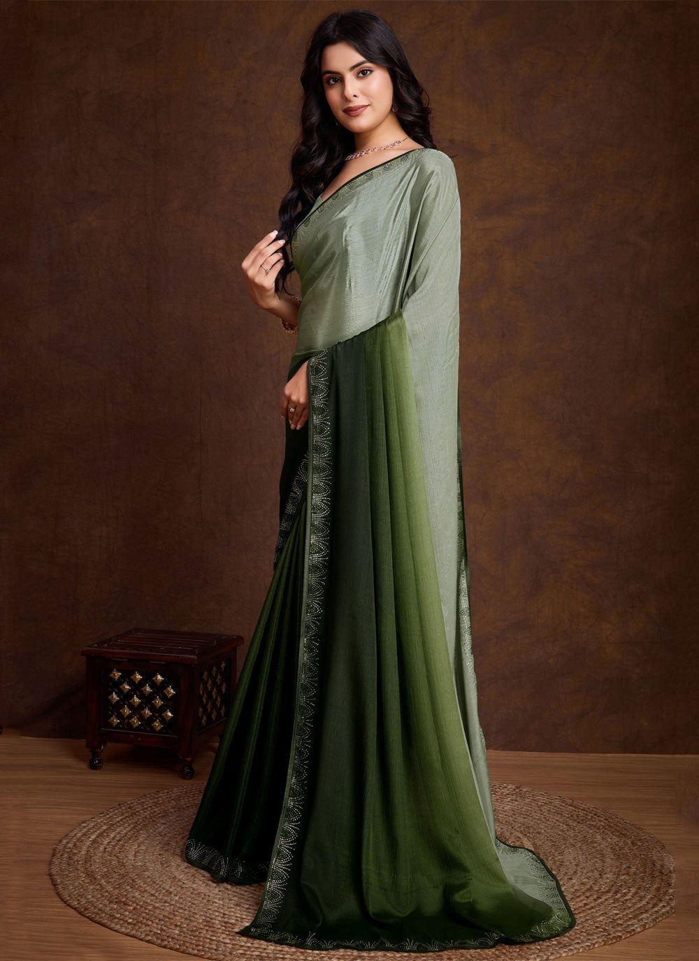 Classic Swarovski Chinon Saree - S8713