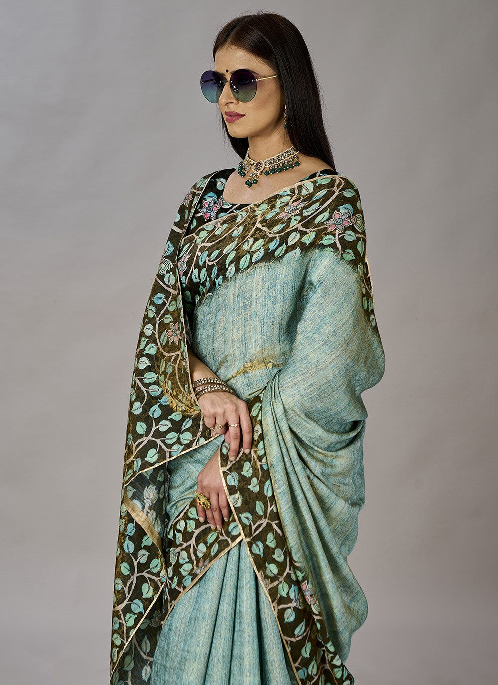 Classic Digital Print Jacquard Silk Saree - S3384