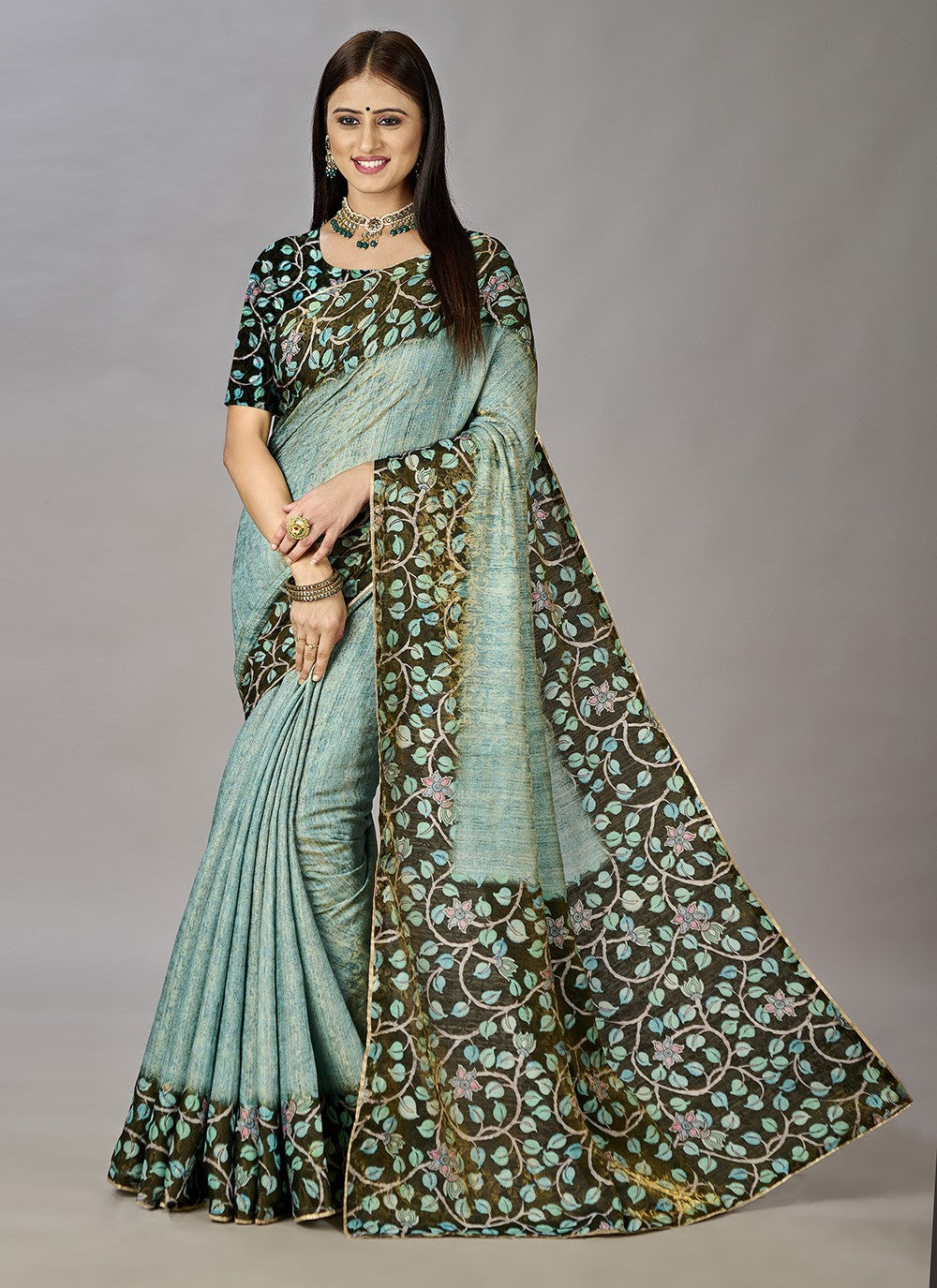 Classic Digital Print Jacquard Silk Saree - S3384