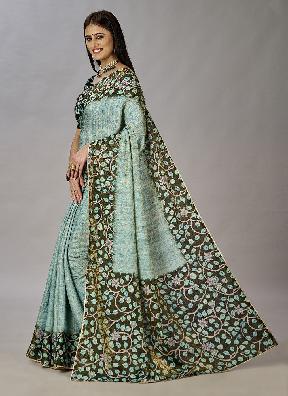 Classic Digital Print Jacquard Silk Saree - S3384