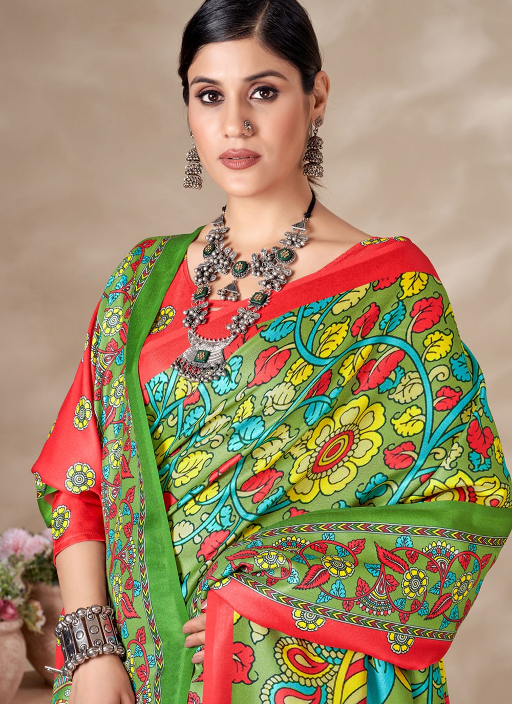 Classic Digital Print Pashmina Saree - S4302