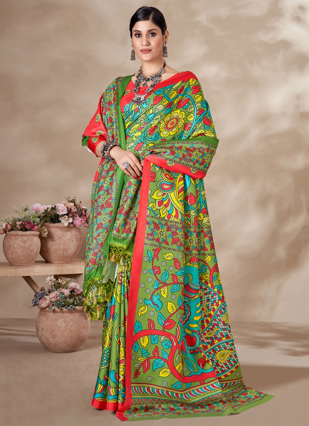 Classic Digital Print Pashmina Saree - S4302