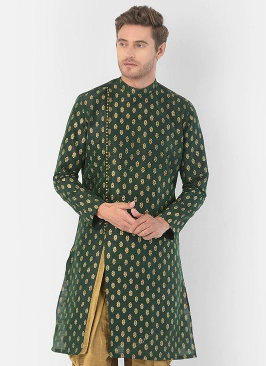 Weaving Zari Dupion Silk Green Kurta - M2279