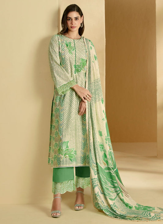 Pant Style Suit Beads, Digital Print, Embroidered, Resham, Sequins Green T7297