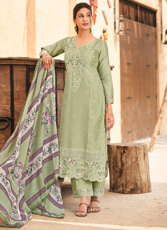 Pant Style Suit Embroidered Green T7168