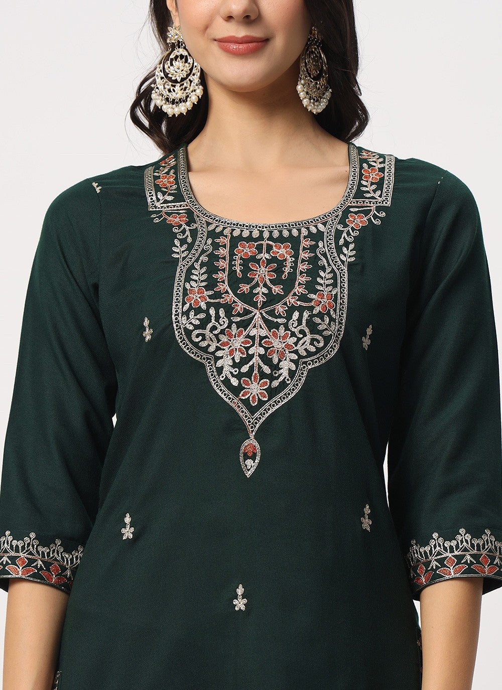 Embroidered Cotton Pant Style Suit - T4519