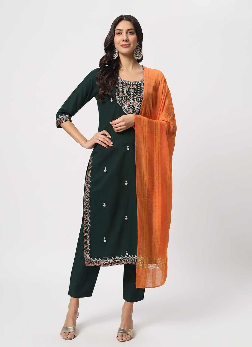 Embroidered Cotton Pant Style Suit - T4519