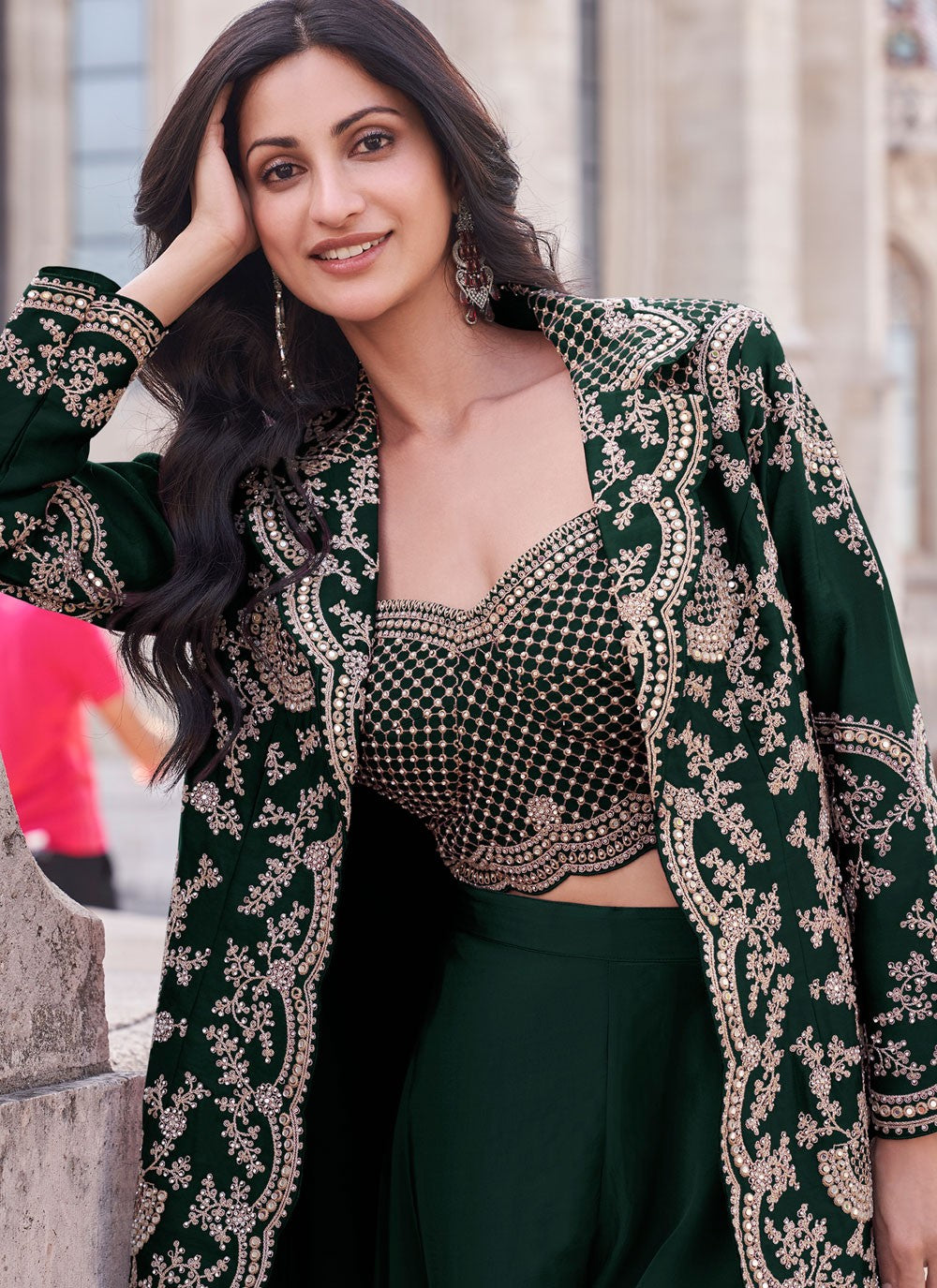 Bollywood Style Embroidered Green Silk T5426