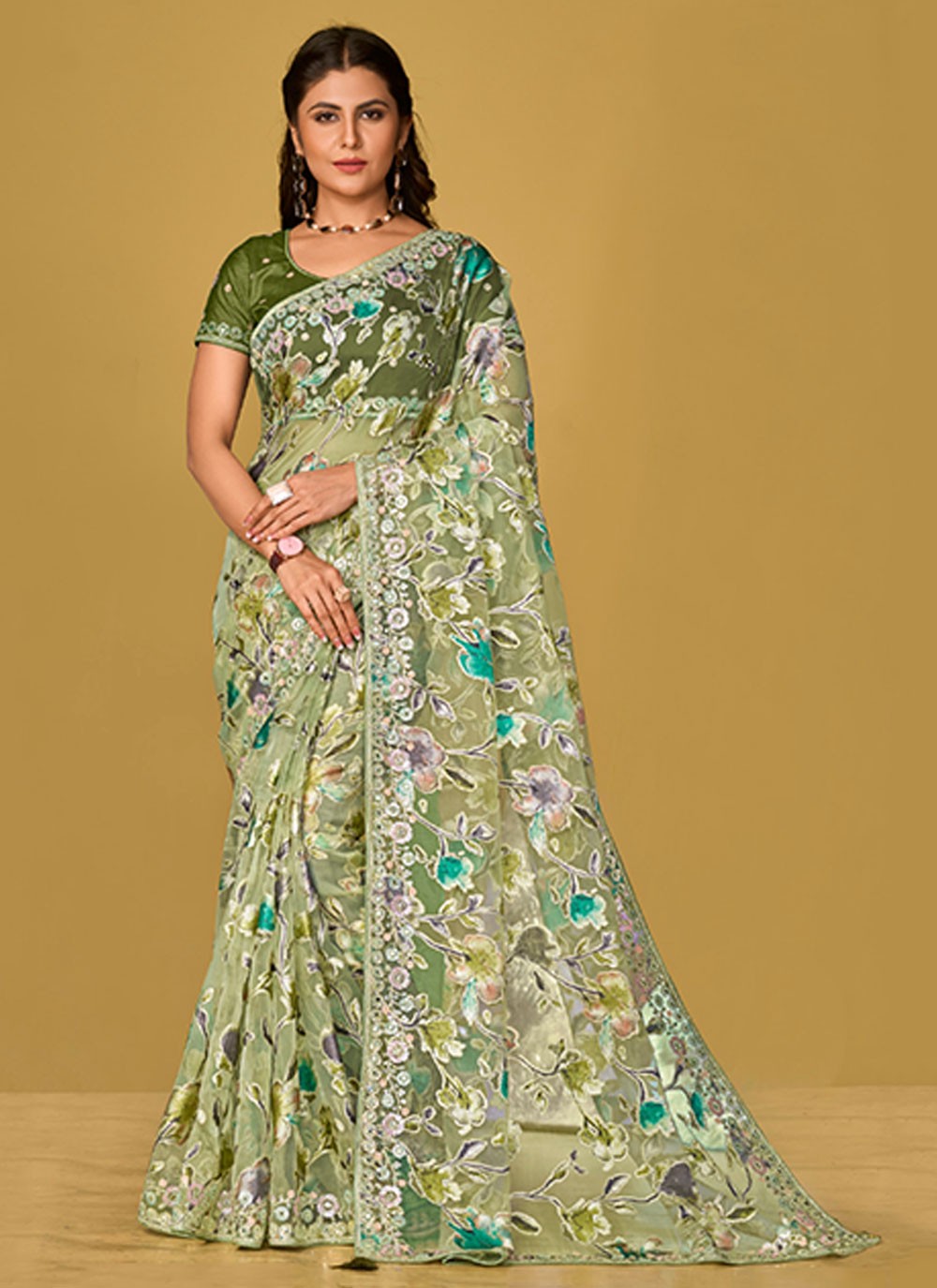 Classic Embroidered Organza Saree - S6945
