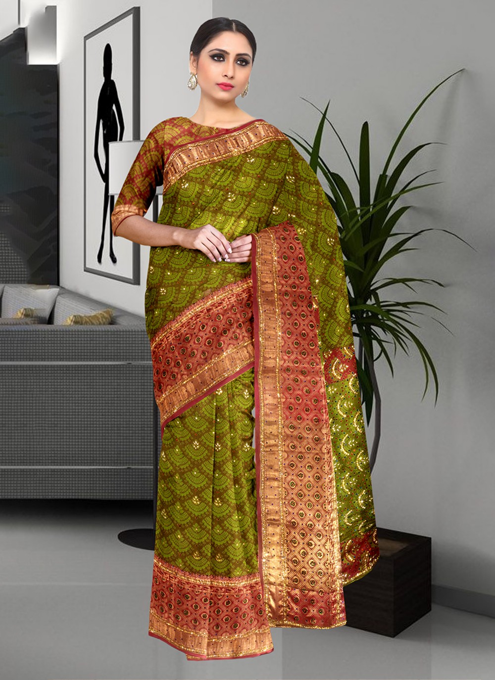 Trendy Embroidered Kanjivaram Silk Saree - S3435