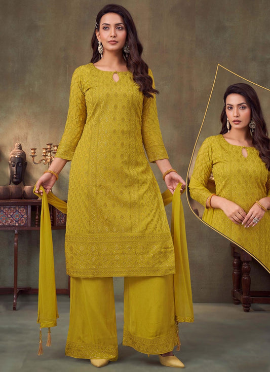 Palazzo Suit Embroidered, Thread Green T7774