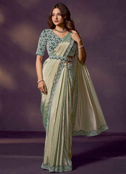 Green Silk Trendy Saree Beads, Embroidered S20476