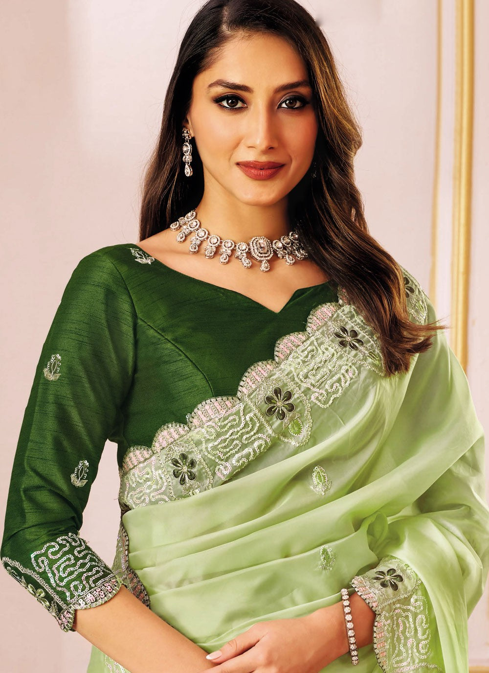 Green Silk Classic Saree Embroidered S20032