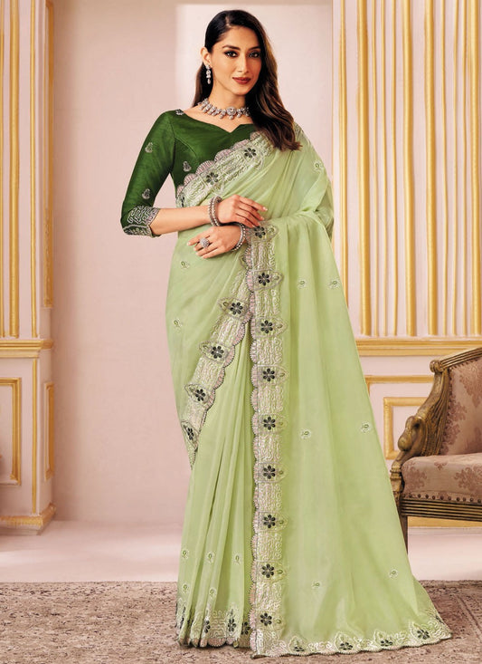 Green Silk Classic Saree Embroidered S20032