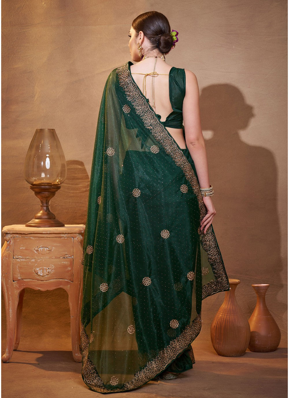 Embroidered Organza Green Saree S14454