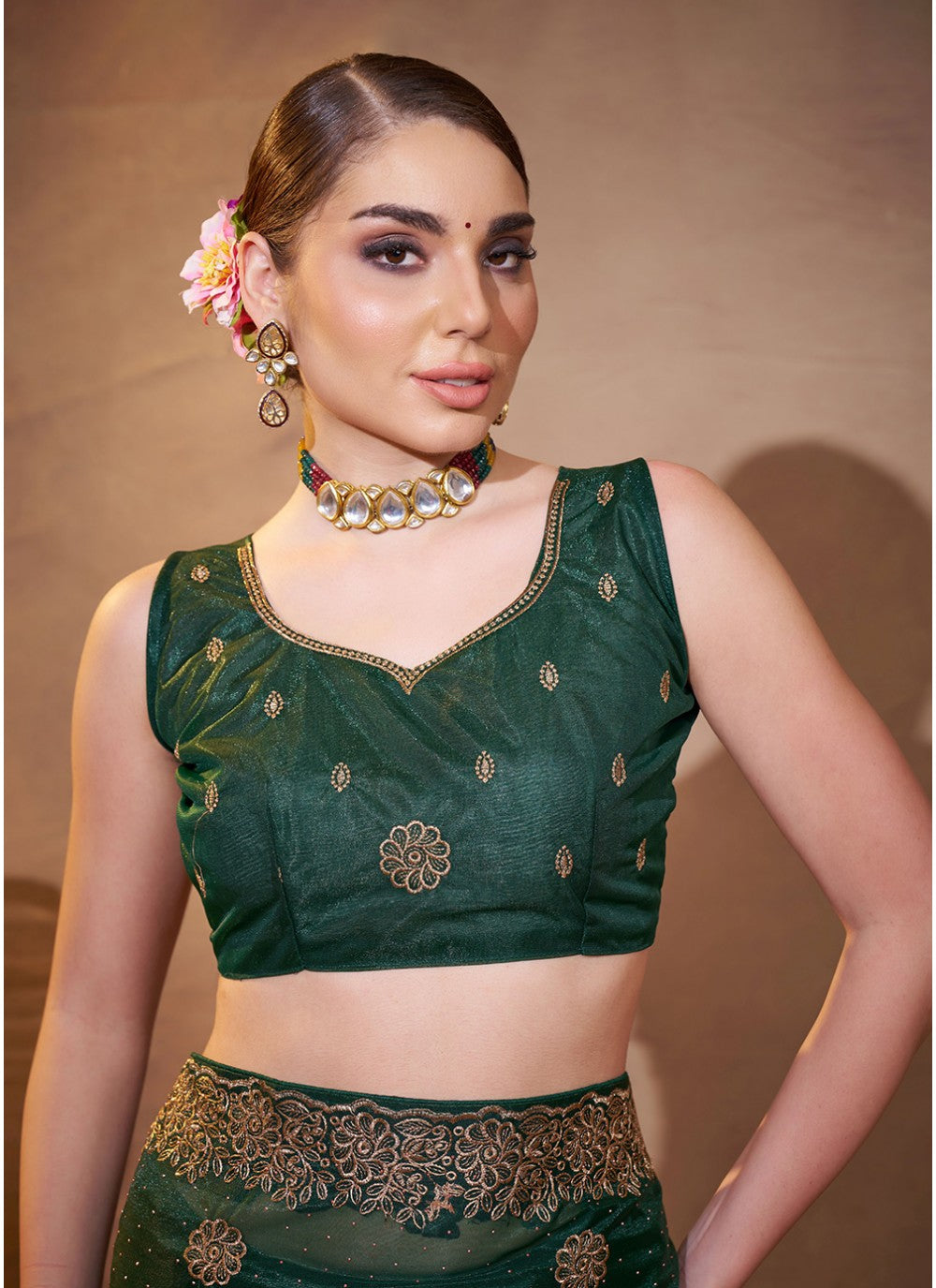 Embroidered Organza Green Saree S14454