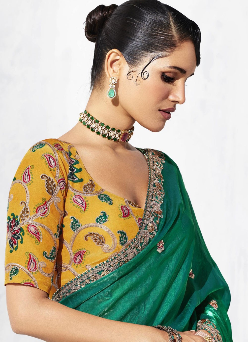 Green Fancy Fabric Contemporary Saree Border Work, Embroidered S19806