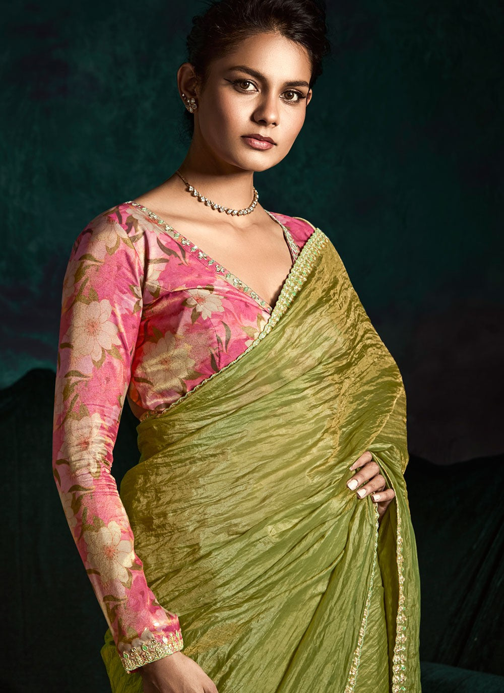Designer Border Work Green Fancy Fabric Saree S13461