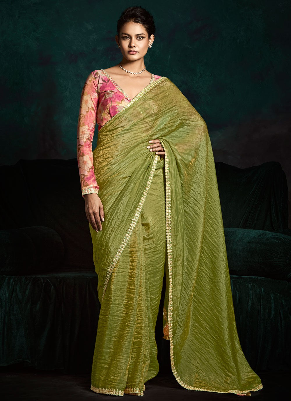 Designer Border Work Green Fancy Fabric Saree S13461