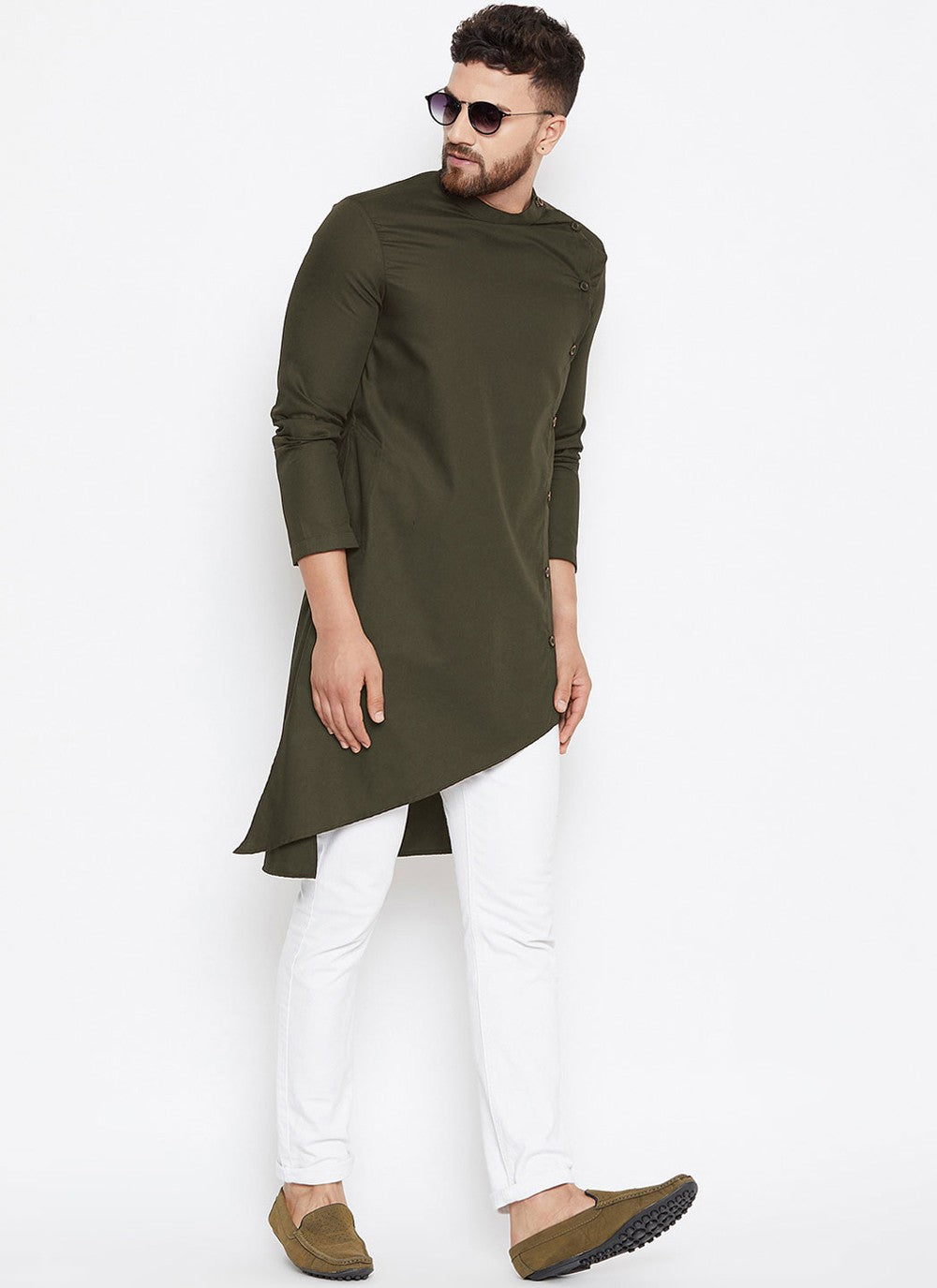 Plain Fancy Fabric Green Indo Western - M4492