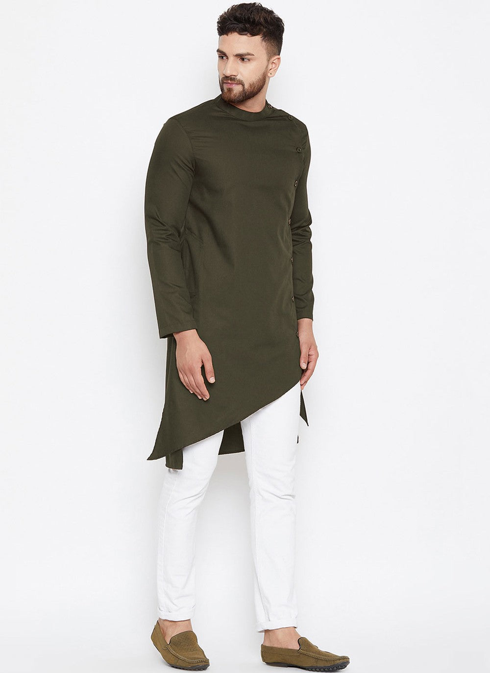 Plain Fancy Fabric Green Indo Western - M4492