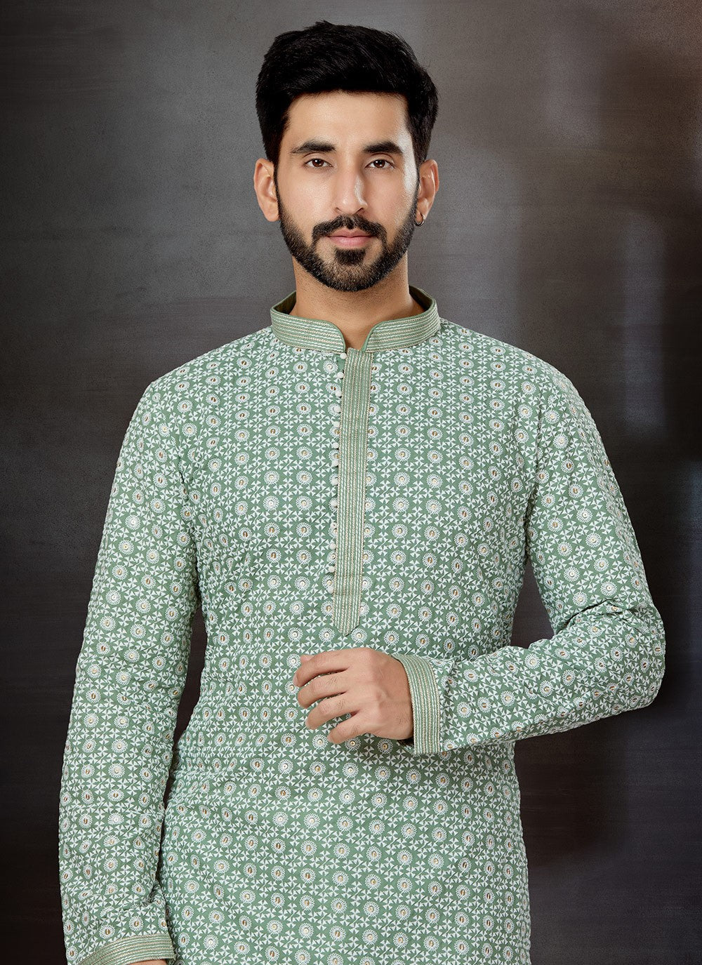 Embroidered Fancy Fabric Green Kurta - M5749