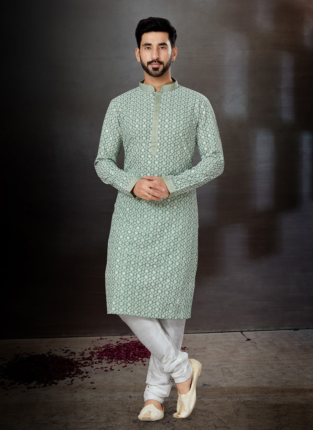Embroidered Fancy Fabric Green Kurta - M5749