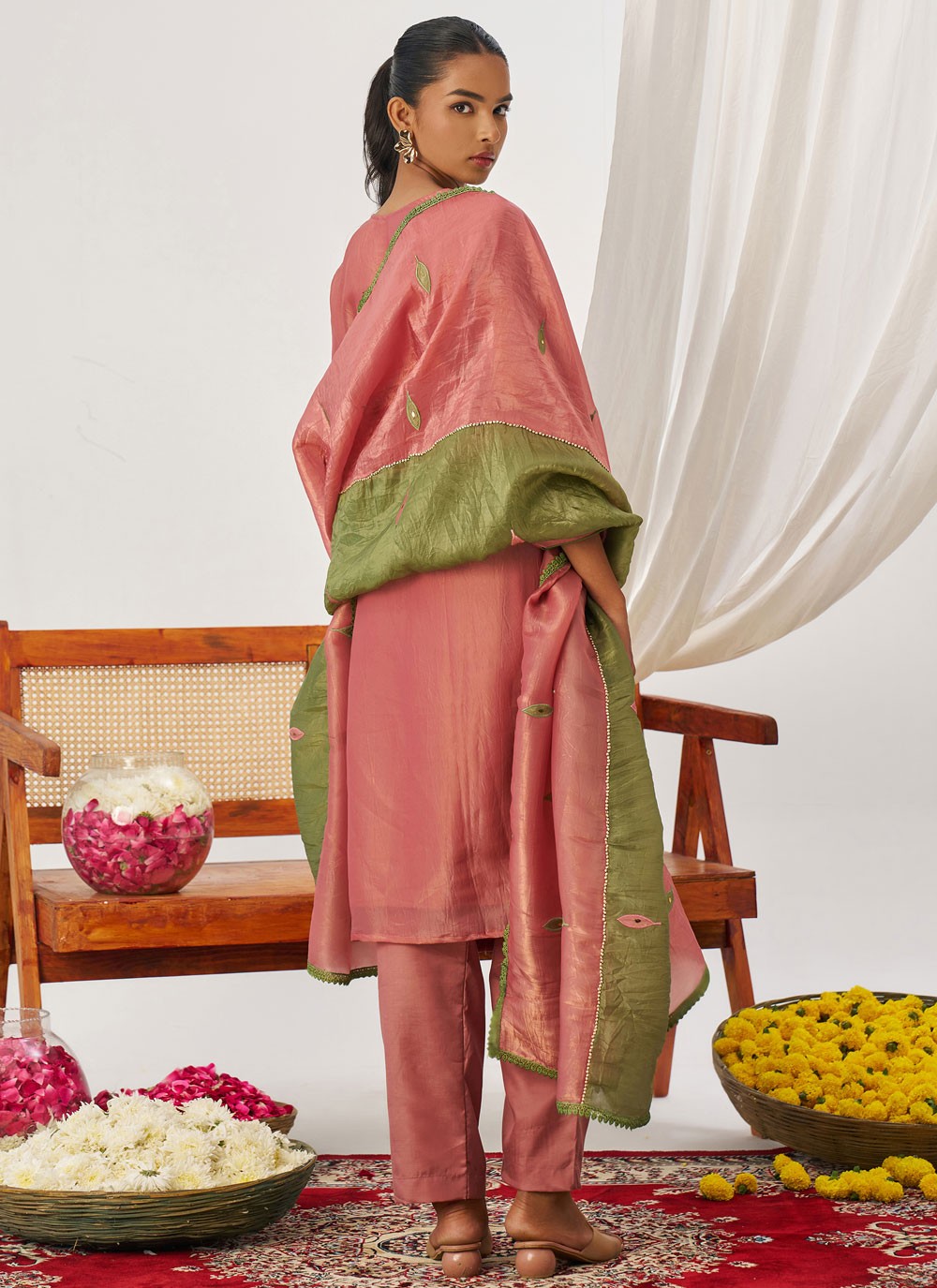 Pant Style Suit Embroidered, Fancy Work, Mirror Green T8235