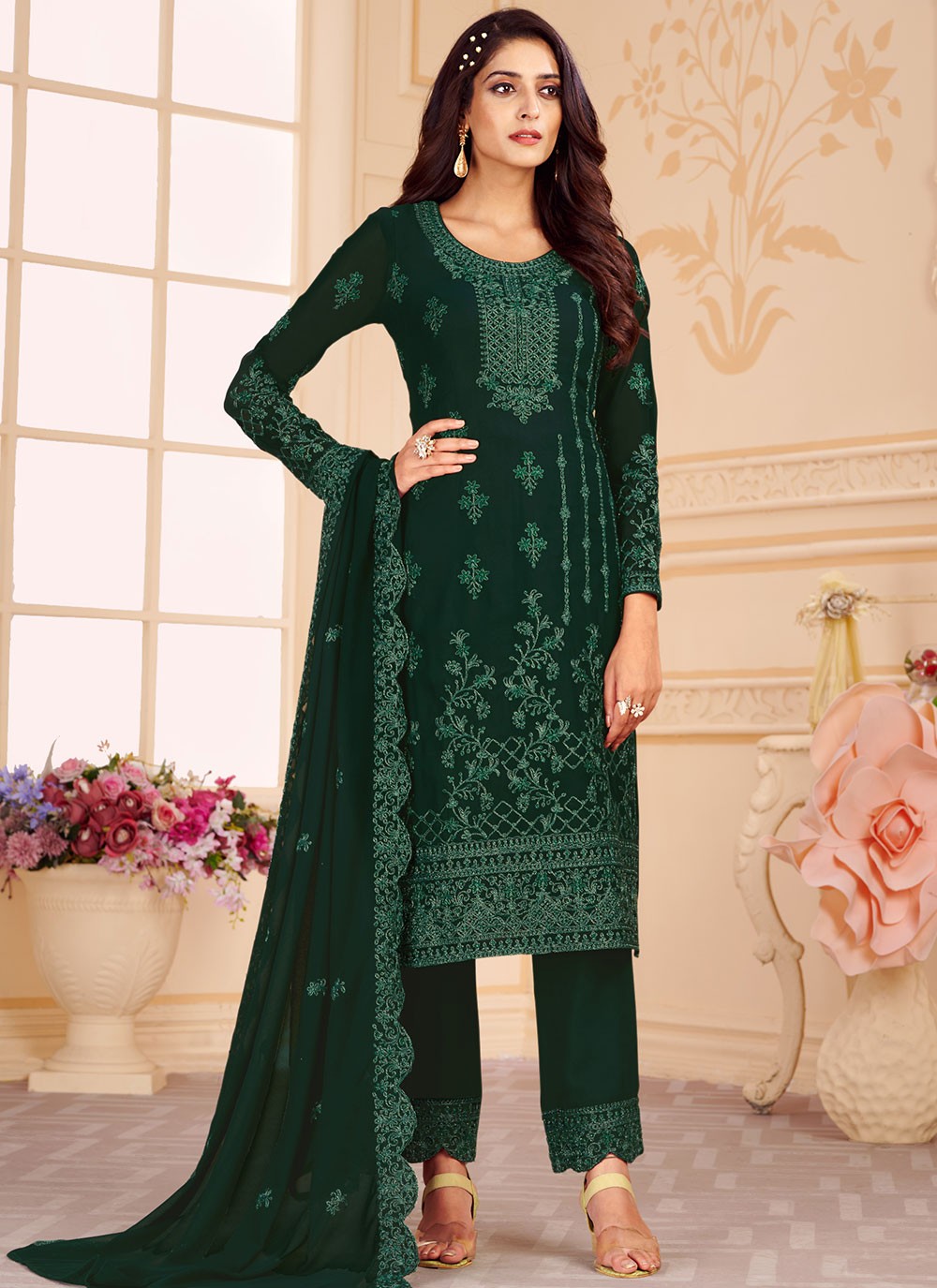 Faux Georgette Straight Suit - T935