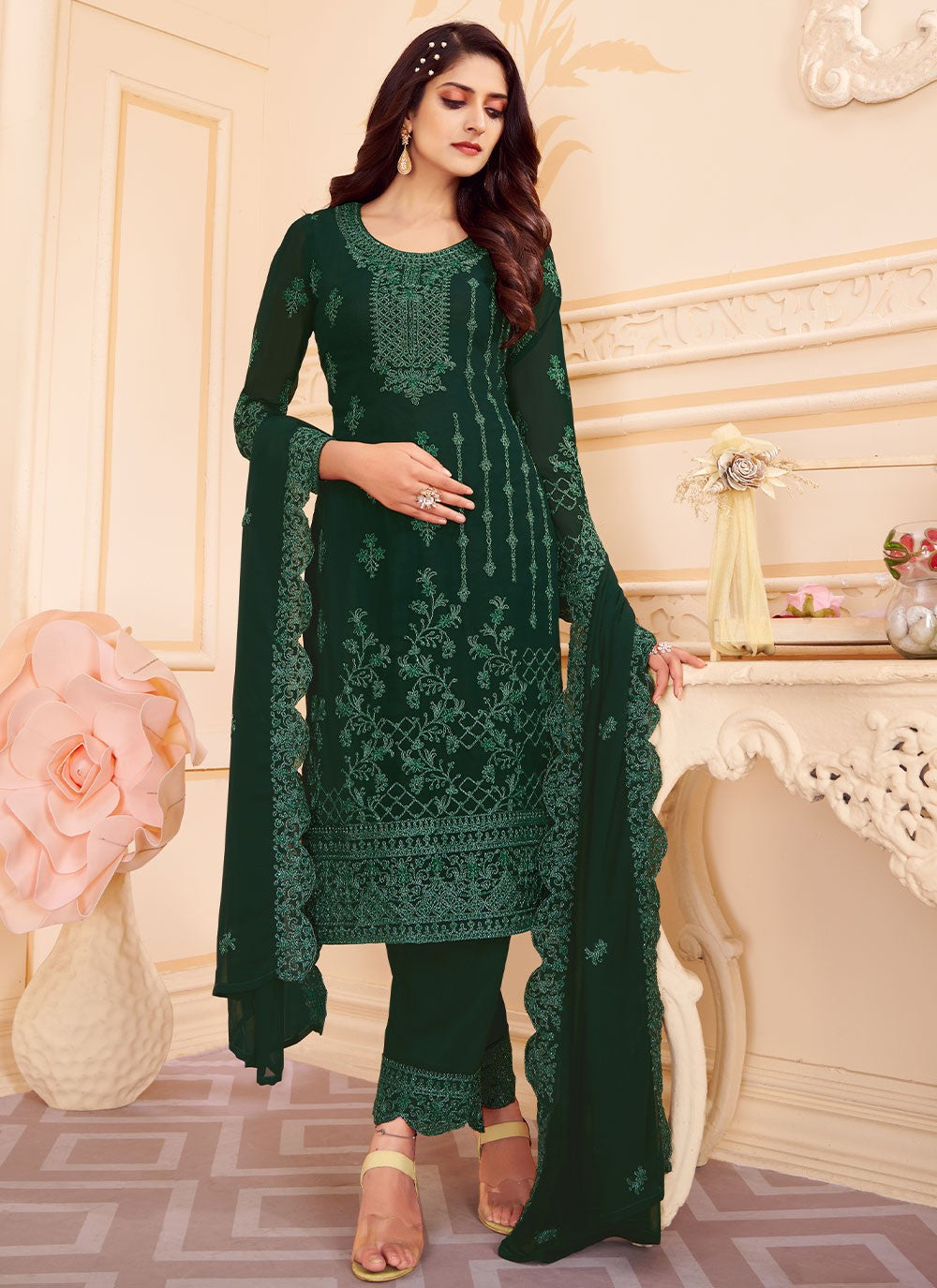 Faux Georgette Straight Suit - T935