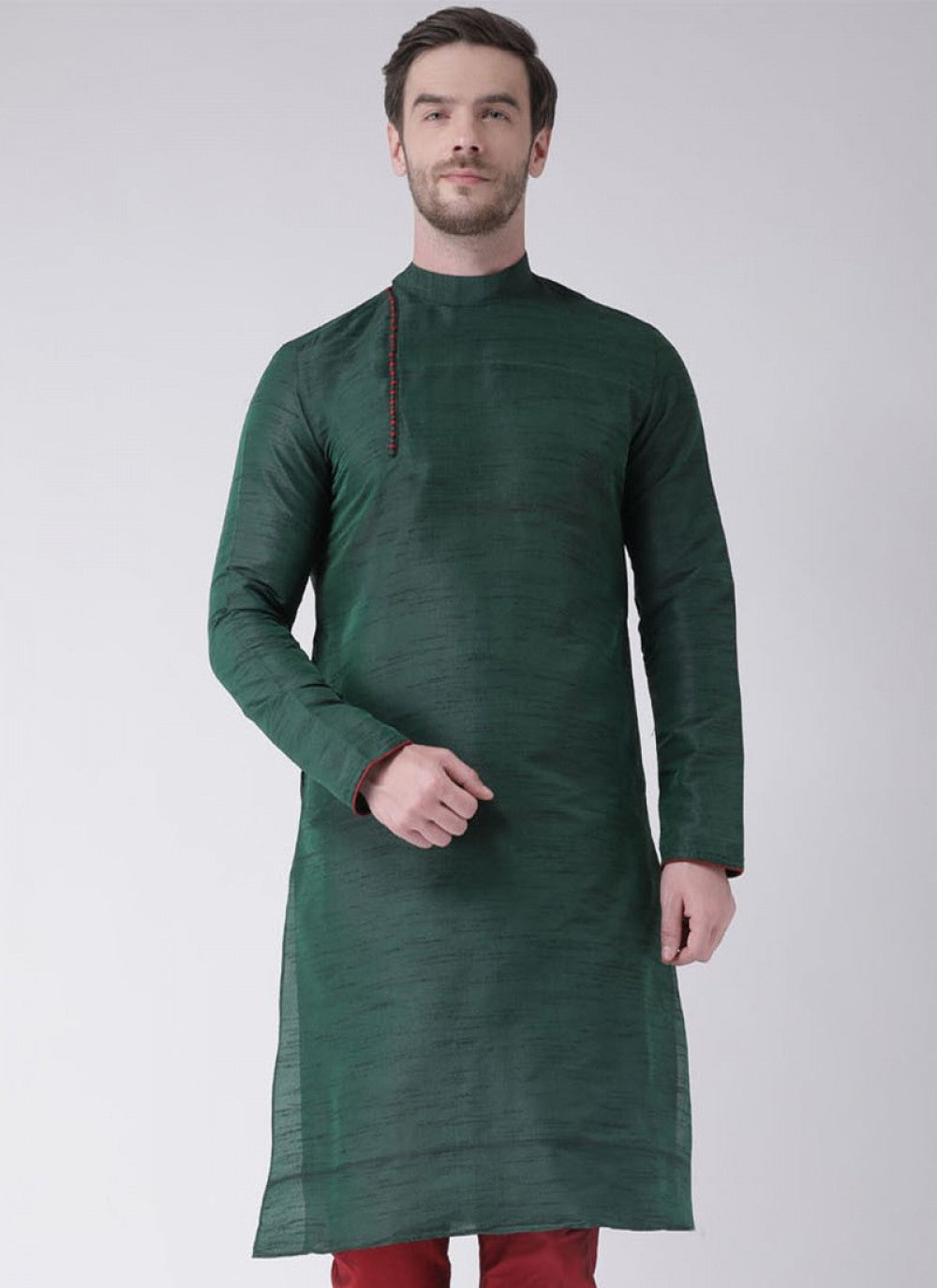 Plain Art Dupion Silk Green Kurta - M1422