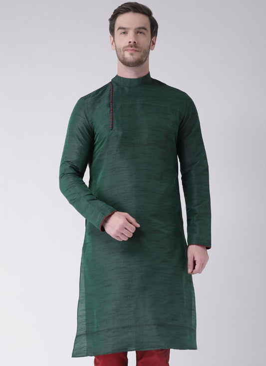 Plain Art Dupion Silk Green Kurta - M1422