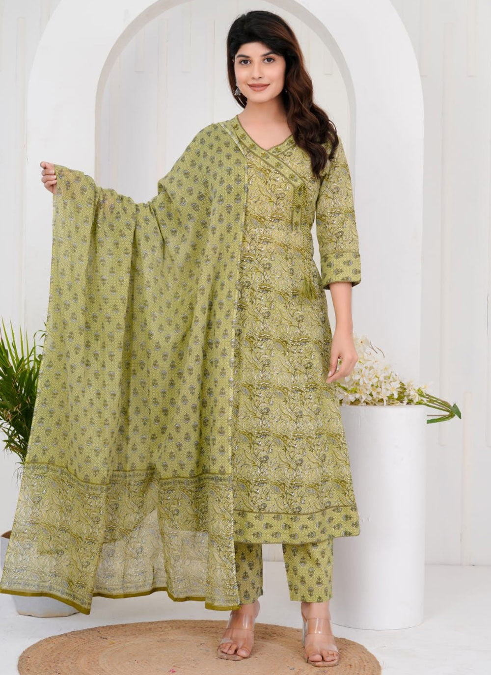 Salwar Suit Floral Printed Green Cotton T5678