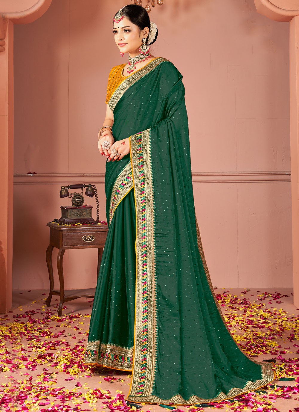 Designer Border Work Green Rangoli S13043