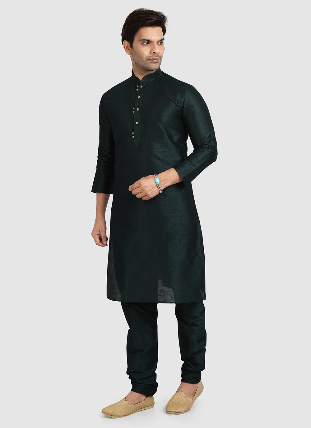 Plain Art Silk Green Kurta Pyjama - M3408