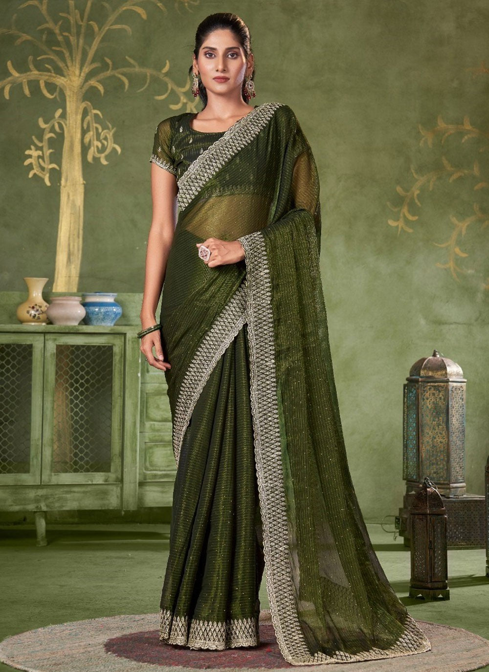 Classic Embroidered Shimmer Saree - S7380