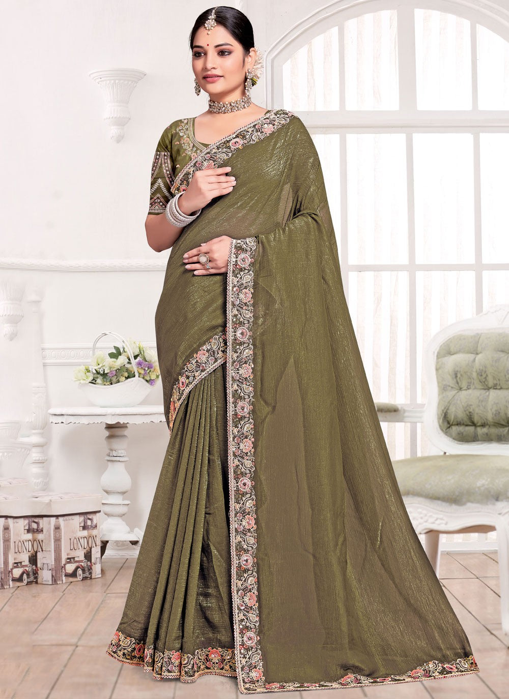 Designer Cord Green Silk Saree S13094