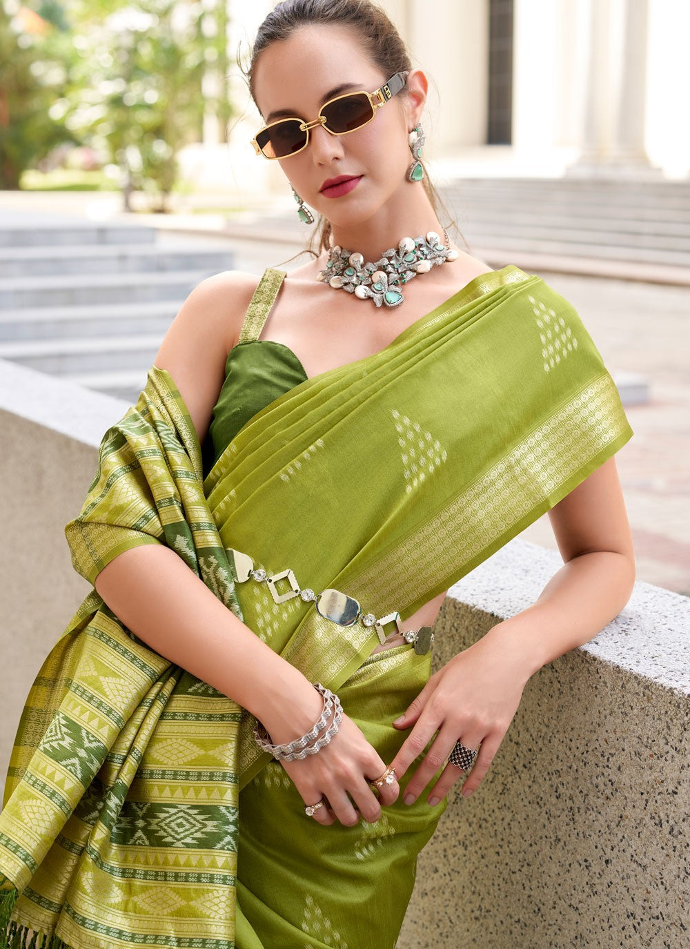 Trendy Saree Weaving Zari Green Rayon S12624