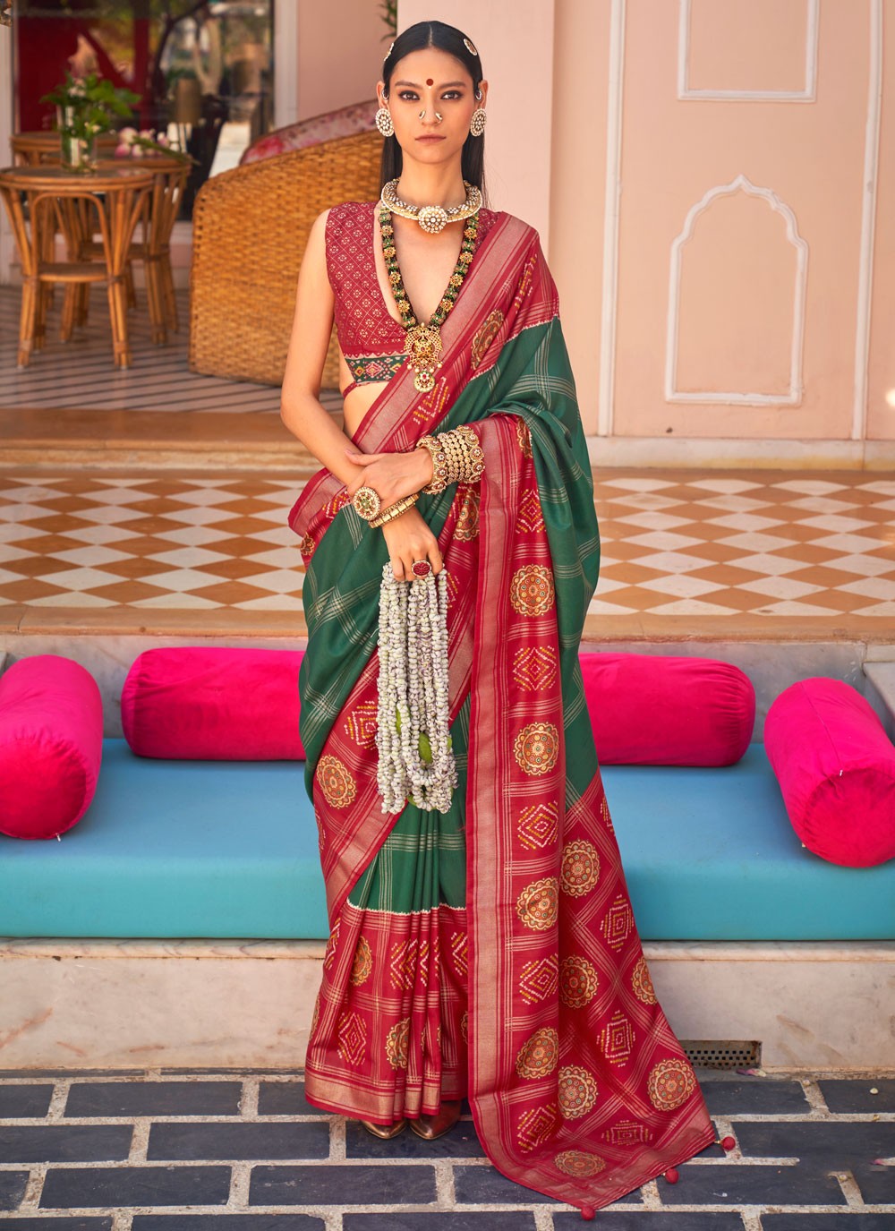 Contemporary Foliage Prints Silk Saree - S7561