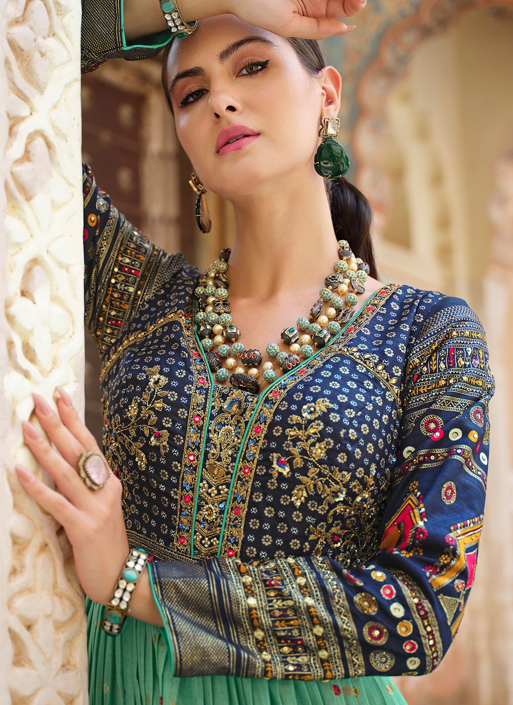 Foliage Prints Silk Gown - G1865