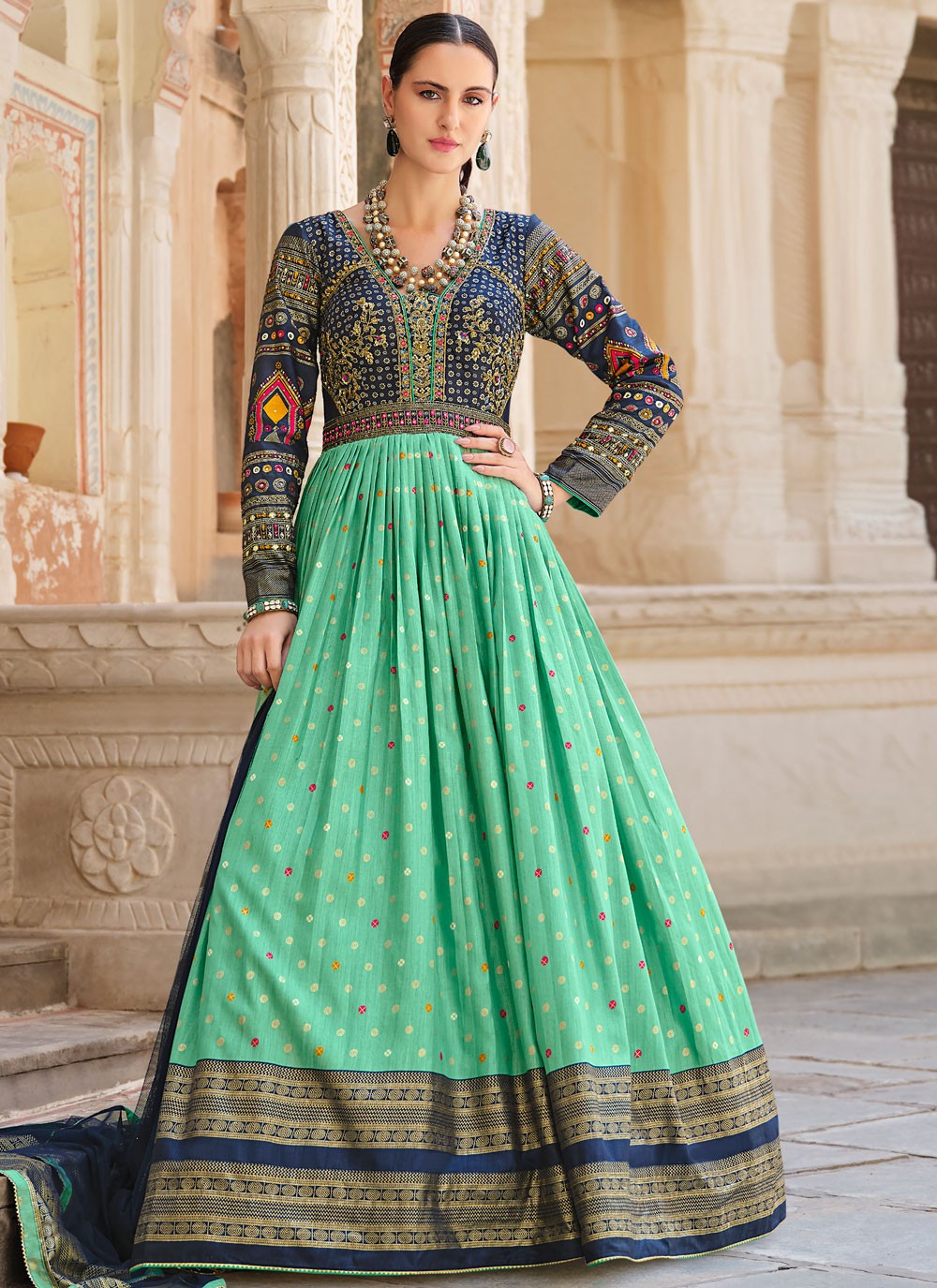 Foliage Prints Silk Gown - G1865