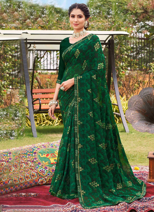Classic Saree Printed Green Georgette Saree S12452