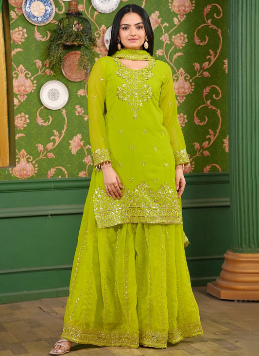 Embroidered Georgette Green Salwar Suit T6154